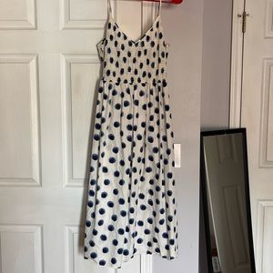 Blue and White Polka Dot Smocked Dress H&M Medium